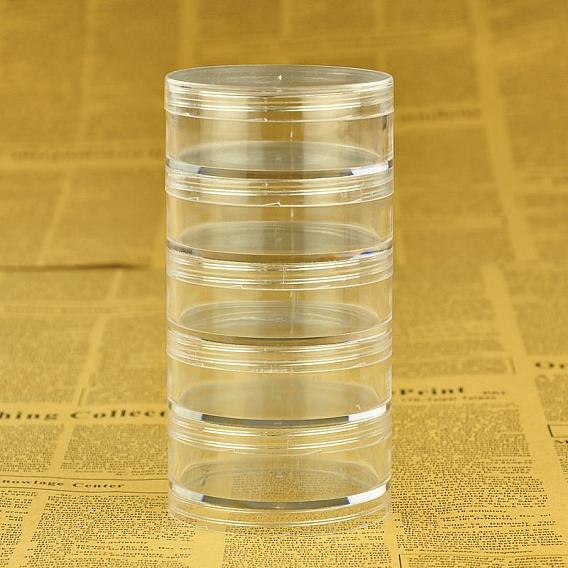 5 Layer Cylinder Stackable Plastic Bead Storage Containers, Column, Clear, 6.8x13.5cm, Capacity: 64ml(2.16 fl. oz)