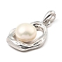 Rhodium Plated 925 Sterling Silver Pendants, with Natural Pearl Beads, Twist Teardrop Charms, with S925 Stamp