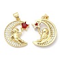 Eco-Friendly Brass Micro Pave Cubic Zirconia Pendants, with Glass Lead Free & Cadmium Free, Moon Charm