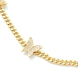 Brass Micro Pave Clear Cubic Zirconia Choker Necklaces, with Curb Chains, Butterfly