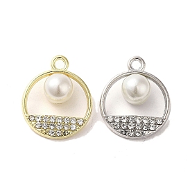 Alloy with Rhinestone Pendants, with ABS Imitation Pearl, Flat Round