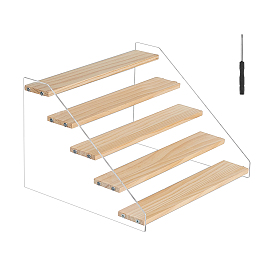 5-Tier Rectangle Clear Acrylic & Wood Display Riser Stands, for Model Toy Display