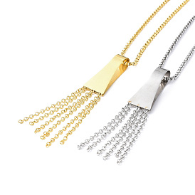 304 Stainless Steel Trapezoid with Tassel Pendant Necklace with Box Chains for Women