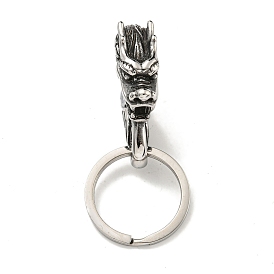 Tibetan Style 316 Surgical Stainless Steel Fittings with 304 Stainless Steel Key Ring, Dragon