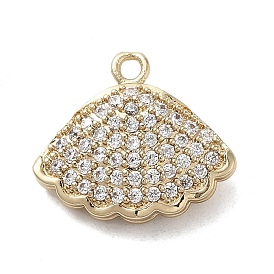 Brass Cubic Zirconia Pendents, Long-Lasting Plated, Shell Shape