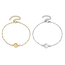 2Pcs 2 Colors 304 Stainless Steel Round Cabochon Setting Bracelets, Satellite Chain Bracelets Making