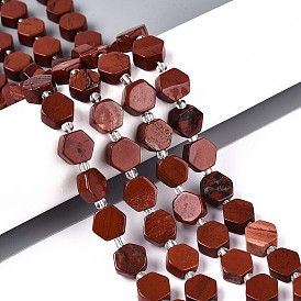 Натуральные красные яшмы бусы пряди, шестиугольник, с бисером
