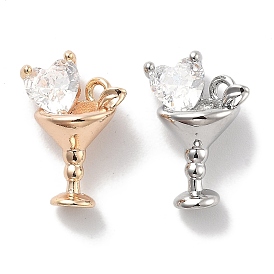 Латунь стекло амулеты, граненые, коктейль с сердцем