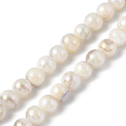 Natural Freshwater Shell Beads Strands, AB Color Plated, Round