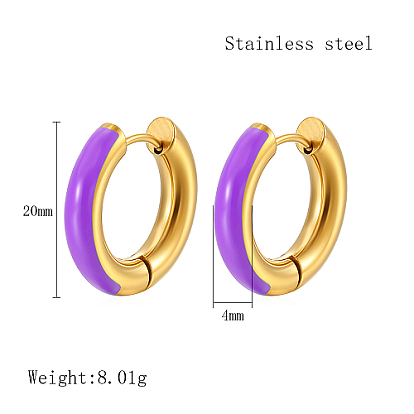 Real 18K Gold Plated 304 Stainless Steel Hoop Earrings, with Enamel
