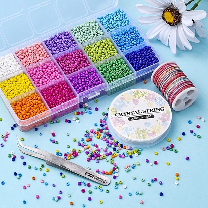 DIY Seed Beaded Bracelet Making Kit, Including Round Glass Seed Beads, Tweezers, Elastic Thread, Polyester Thread