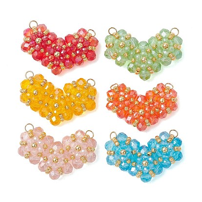 Стеклянные подвески, шарма сердца, с 304 открытыми соединительными кольцами из нержавеющей стали и бусинами, граненые