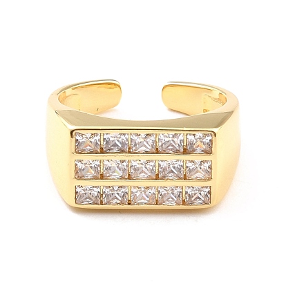 Clear Cubic Zirconia Rectangle Cuff Ring, Signet Open Ring for Women, Cadmium Free & Nickel Free & Lead Free