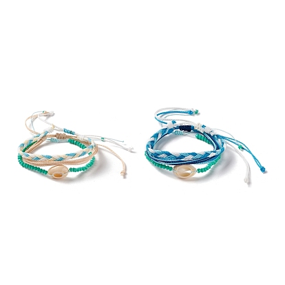 3шт 3 набор браслетов из натуральных ракушек и плетеных стеклянных бусин, регулируемые браслеты для женщин