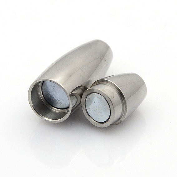 304 Stainless Steel Smooth Surface Magnetic Clasps with Glue-in Ends, Oval