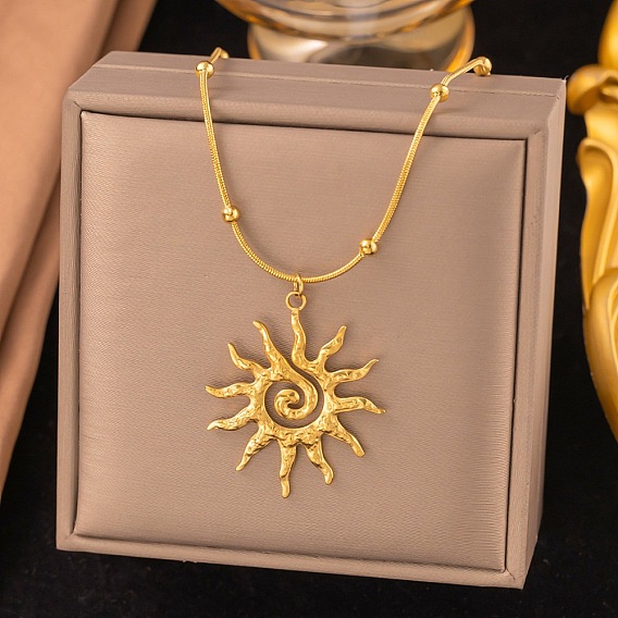 304 Женские ожерелья из нержавеющей стали с подвеской в виде солнца и змеиного шара