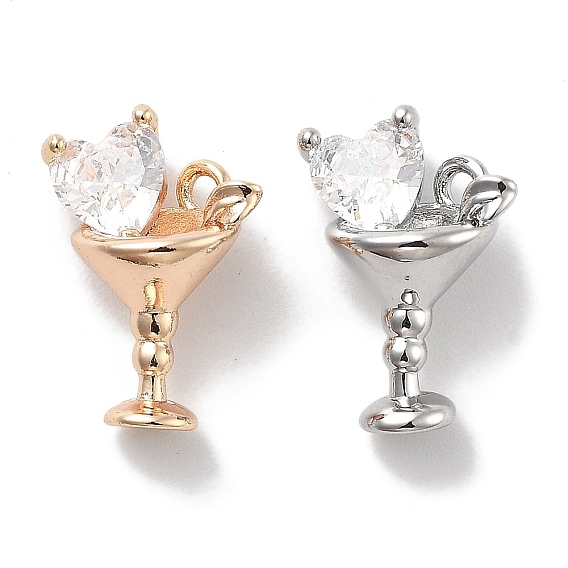 Латунь стекло амулеты, граненые, коктейль с сердцем