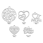 30Pcs 5 Style Mother's Day Theme, 304 Stainless Steel Pendants, Phrase Best Mom & Heart & Word & Flat Round