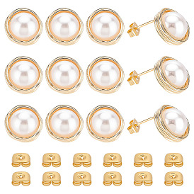 12 шт. латунные серьги-гвоздики, с абс пластмассовой имитационной жемчужиной, петля, полукруглый, кремово-белые, без никеля , с латунными ушными гайками 12шт.