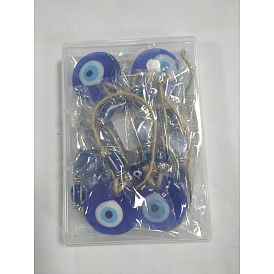 Gorgecraft 6Pcs Glass Evil Eye Pendant Decorations, with Alloy Beads, Antique Silver