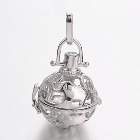 Estante ecológico plateado hueco de latón redondo con colgantes de jaula de elefante, para hacer collares con colgantes de bolas de campana, sin cadmio y níque y plomo, 35x22 mm, agujero: 9x4 mm