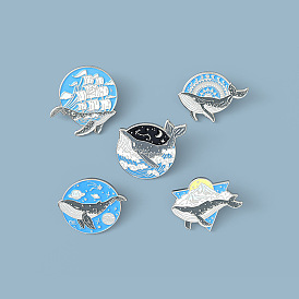 Whale, Sailboat, Planet and Oil Drop Enamel Pins for Accessories