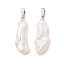 Подвески из натурального барочного жемчуга кеши, подвески-палочки с 201 защелкивающимися креплениями из нержавеющей стали, белые