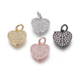 Brass Micro Pave Cubic Zirconia Charms, Clear, Heart