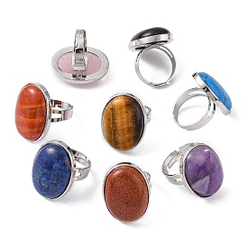 Grands valentines cadeaux anneaux de pierres précieuses, avec les accessoires en laiton, ovale, réglable, 18mm