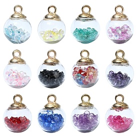 36шт 5 стили стеклянные подвески, со стеклянными стразами и пластиковыми открытиями ccb, золотые, круглые подвески в виде бутылки желаний