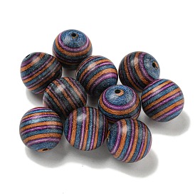 Printed Wooden Beads, Round with Stripe