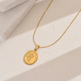 Женские ожерелья из нержавеющей стали в форме овала с цветком во французском винтажном стиле