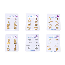 304 conjuntos de pendientes de acero inoxidable, Forma de serpiente, tortuga, mariposa y gato