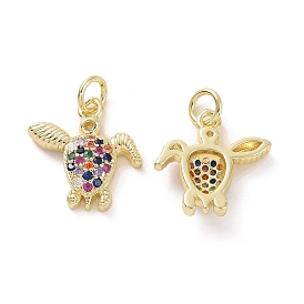 Brass Micro Pave Cubic Zirconia Charms, with Jump Ring, Sea Turtle Charm