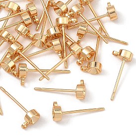 SHEGRACE Brass Stud Earring Findings, Round, Rhinestone Settings, Lead Free & Cadmium Free & Nickel Free