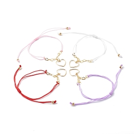 Adjustable Nylon Thread Charm Bracelets, with Brass Charm and Link, Heart