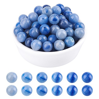 Brins de perles rondes en aventurine bleue naturelle teintes et chauffées