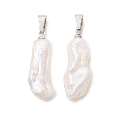 Подвески из натурального барочного жемчуга кеши, подвески-палочки с 201 защелкивающимися креплениями из нержавеющей стали, белые