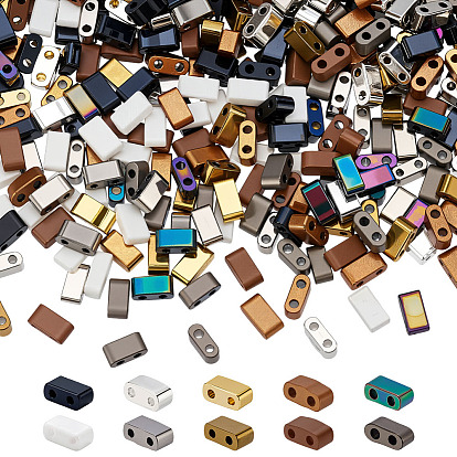 380шт. 10 стили 2-отверстие непрозрачные стеклянные бусины, прямоугольные