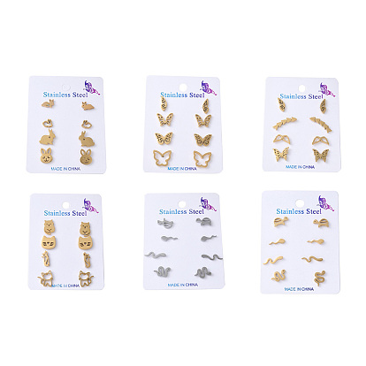 304 серьги из нержавеющей стали, в форме змеи, черепахи, бабочки и кошки
