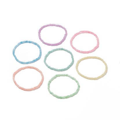 7Pcs 7 Color Glass Seed Beaded Stretch Anklets Set for Women