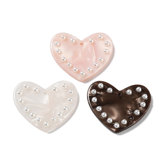 Акриловые кулон, с пластиковой жемчужины, сердце