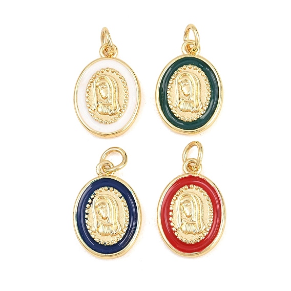 Латунные подвески, с эмалью, овал с подвесками Девы Марии, без кадмия и без свинца, реальный 18 k позолоченный