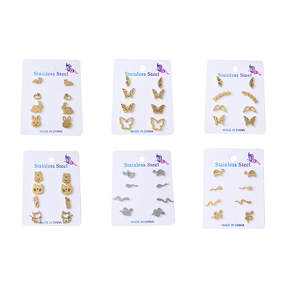 304 серьги из нержавеющей стали, в форме змеи, черепахи, бабочки и кошки