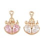 Pendentifs en laiton zircon cubique pavé, château avec des charmes en forme de cœur, plaqué longue durée, or