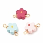 Spray Painted Wood Connector Charms, with Golden Tone Copper Wire Loops, Flower