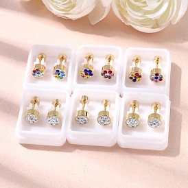 304 плоские круглые серьги-гвоздики из нержавеющей стали, с полимерной глиной горный хрусталь, золотые