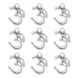 Temáticos yoga estilo tibetano colgantes om aleación, sin plomo y cadmio, 26x22x3 mm, agujero: 4 mm