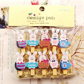 Wooden Spring Clips, with Hemp Rope, for Ticket, Note, Photo, Snack Bags, Office School Supplies, Rabbit