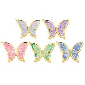 Ion Plating(IP) 304 Stainless Steel Pendants, with Enamel, Real 18K Gold Plated, Butterfly Charm